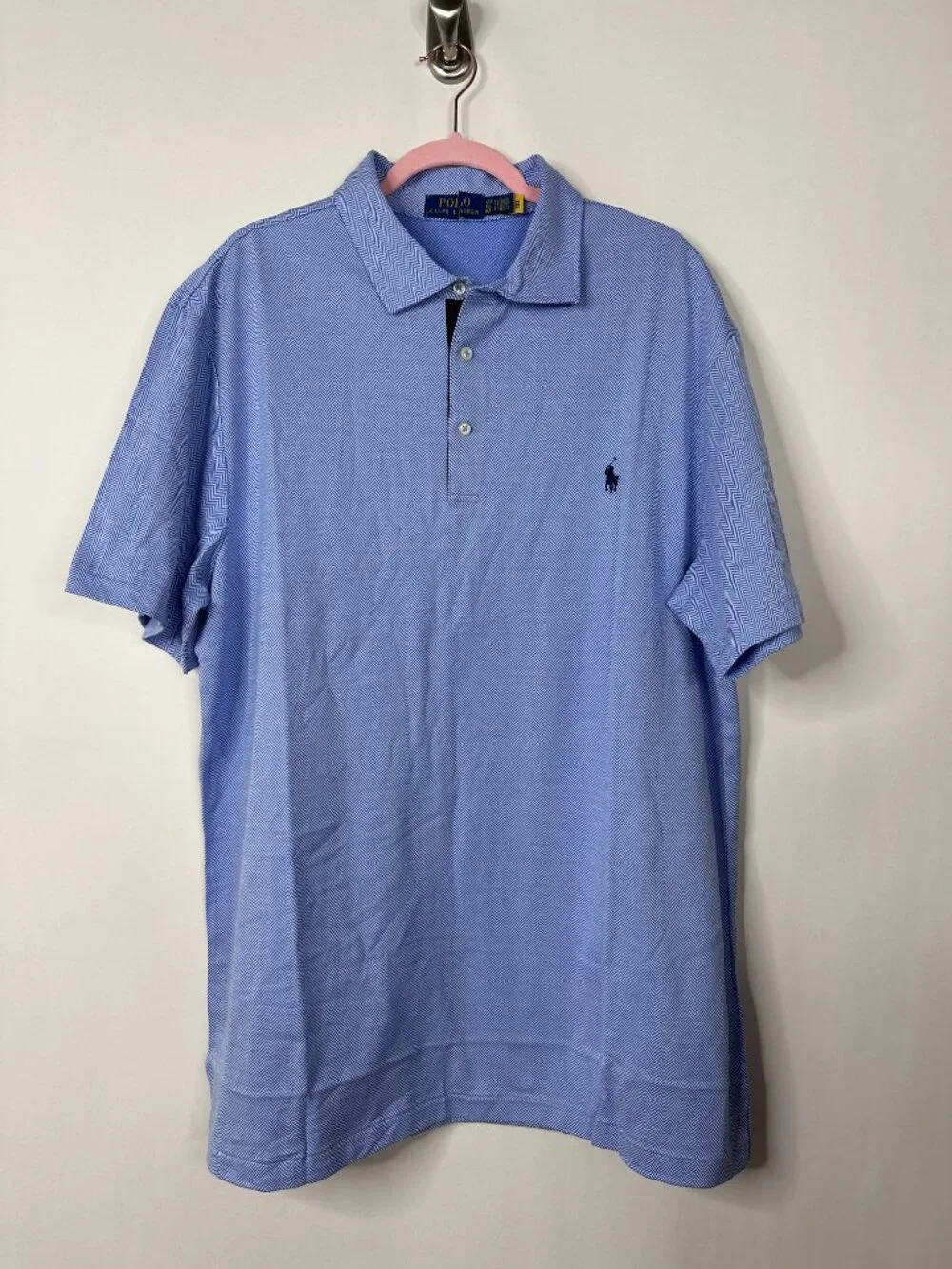 NEW POLO RALPH LAUREN Herringbone Jersey Polo Shirt Blue Cotton Short Sleeve 4XB